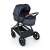 Petite & Mars Trails Anthracite Blue stroller with bassinet, showing the leather handle