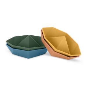 Set de 4 jucării de baie din silicon Petite & Mars, nave, în culorile albastru, verde, galben și portocaliu - Jucarii de baie