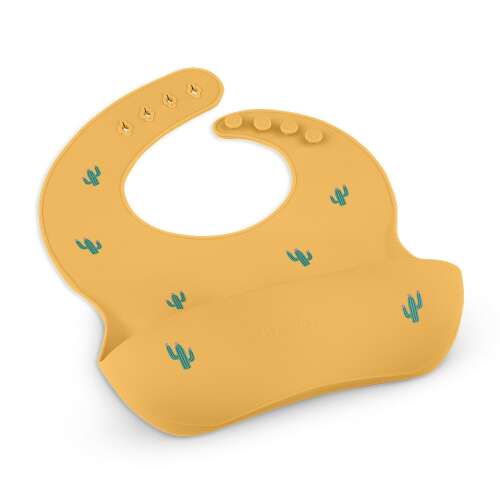 Petite & Mars silicone baby bib with cactus design, Ochre color, 6 months+