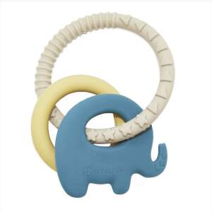 Petite & Mars szilikon rágóka Elefi, kék elefánt két gyűrűvel, egy sárga és egy szürke - Petite&Mars