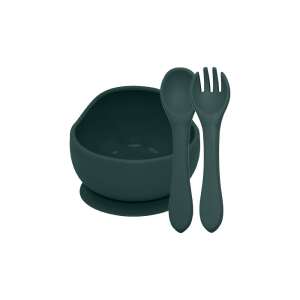 Petite & Mars silicone 2-piece dining set TAKE&MATCH bowl + cutlery Misty Green 6m+ - Children's dinnerware set