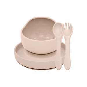 Petite & Mars TAKE&MATCH silicone dinnerware set in Desert Sand color, includes bowl, plate, spoon, and fork - Children's dinnerware set