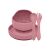 Petite & Mars 3-piece silicone baby feeding set in pink, includes plate, bowl, and cutlery
