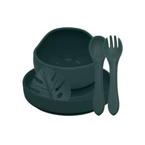 Petite & Mars TAKE&MATCH silicone dinnerware set in Misty Green, 4 pieces, includes bowl, plate, spoon, and fork, for babies 6 months and older - Children's dinnerware set