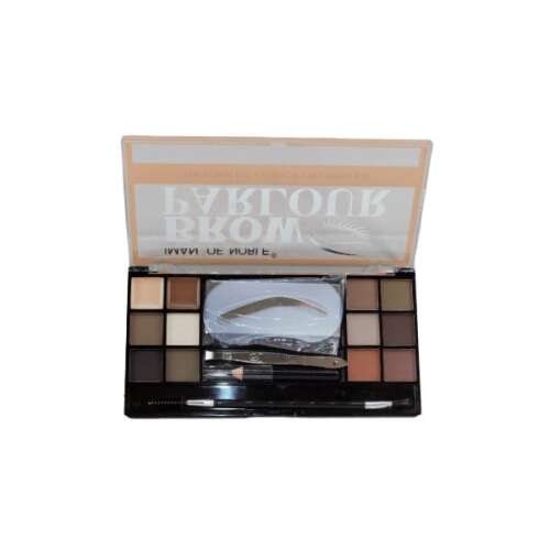 Man of Noble Brow Parlour Eyebrow Grooming Kit, 02, with 4 eyebrow shadows, 6 powder eyebrow shadows, 2 eyebrow waxes, brush, toothbrush, pencil, tweezers, and stencil set