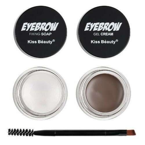 Kiss Beauty Eyebrow Set, eyebrow gel cream and fixing soap, double-ended brush, 01