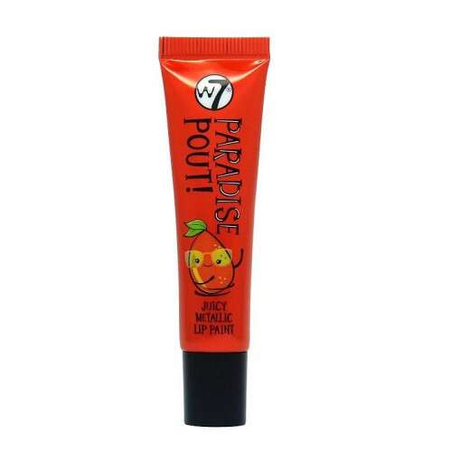 W7 Paradise Pout Juicy Metallic Lip Paint in Mango, ein leuchtend orangefarbener metallischer Lippenstift