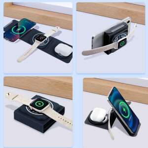 A.S.I.N.C 3 in 1 Wireless Charger charging an iPhone, Apple Watch, and AirPods - Wireless Charger