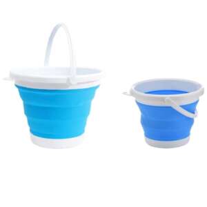 Collapsible Bucket Set 3L + 5L, White/Blue, Silicone and Plastic, Folded Dimensions Diameter 220xH 35 mm, 250xH40 mm 102985307 - Household Bucket & Bowl
