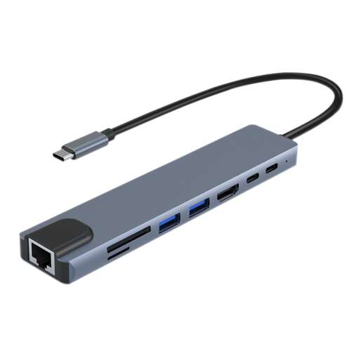 BLEKSY 8 az 1-ben USB-C Hub Adapter HDMI 4K, LAN, USB 3.0, USB 2.0, TF/SD kártyaolvasóval