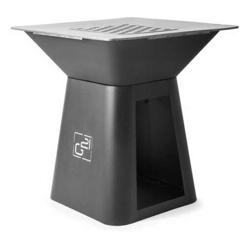 G21 Montana Black faszenes grill, négyzet alakú plancha, acél szerkezet, fa tároló - G21