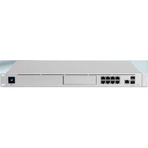 Dispozitiv de rețea Ubiquiti UniFi Dream Machine Pro, vedere din față, alb, 1U rackmount, 8 porturi LAN GbE, 1xSFP, 1xSFP+ - Firewall