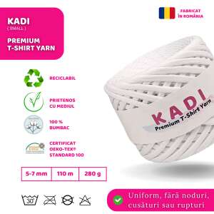 KaDi Small 5-7 mm white cotton yarn, 110 m, 280 g, Oeko-Tex Standard 100 certified, recyclable, environmentally friendly, uniform, knot-free, seamless, and tear-resistant - KaDI Yarn