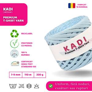 KaDi Premium T-Shirt Yarn, 7-9 mm, 110 m, 330 g, 100% cotton, light blue color, recyclable, Oeko-Tex Standard 100 certified, made in Romania - Art & Craft