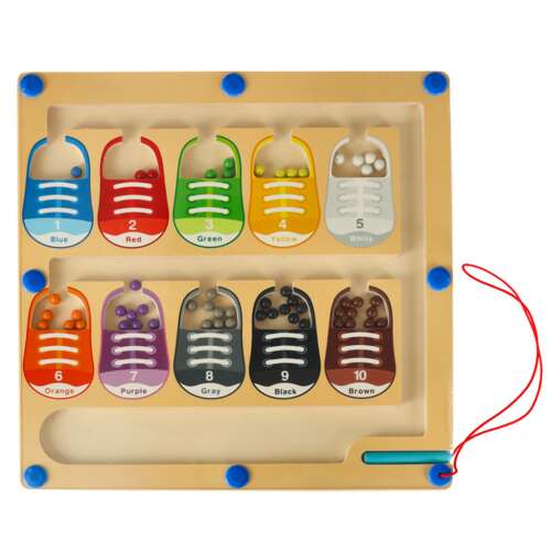 Wooden color sorting maze game with shoes and balls for kids