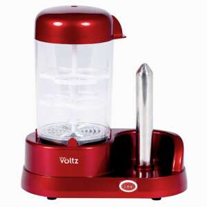 Voltz OV51984A red hot dog maker with bun warmer, 6 hot dog capacity, non-stick water tank, egg boiler - Hot Dog Maker