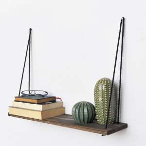 Evila Originals hanging shelf, 60x13 cm, Luc, handmade, brown, with books, glasses, and cactus decorations - Furniture