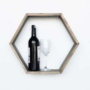 Evila Originals hexagonal wall shelf, 47x37 cm, made of pine wood, brown, wall mounted, perfect for any home - Shelve