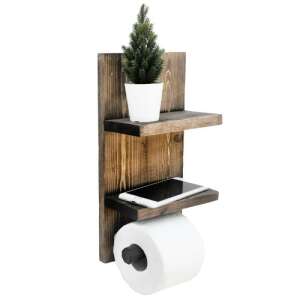 Evila Originals 792EVL2855 Toilet Paper Holder with 2 Shelves, Brown, 18x35 cm, Wood - Toilet Paper Holder & Stand
