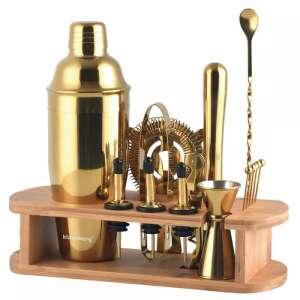 Klausberg KB 7583 17-teiliges Cocktail-Set mit Bambusständer, gold - Barzubehör