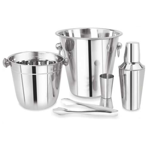 Kinghoff Kh-1389 5-teiliges Cocktail-Set, Edelstahl Eiskübel, Cocktailshaker, Messbecher, Zange