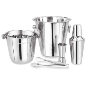 Kinghoff Kh-1389 5 Piece Cocktail Set, Stainless Steel Ice Bucket, Cocktail Shaker, Jigger, Tongs - Kinghoff