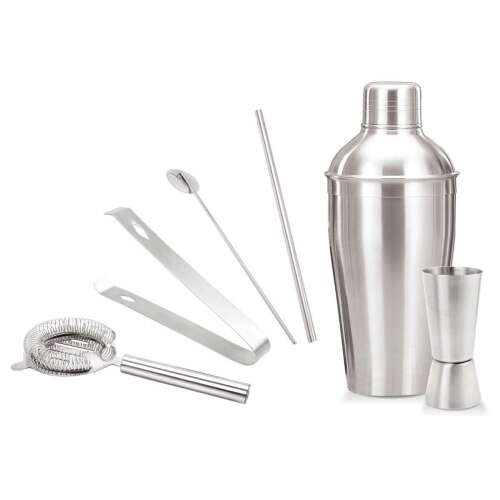 Kinghoff Kh-1392 6-teiliges Cocktail-Set, Edelstahl-Cocktail-Shaker, Muddler, Jigger, Barlöffel, Sieb und Cocktailrührer