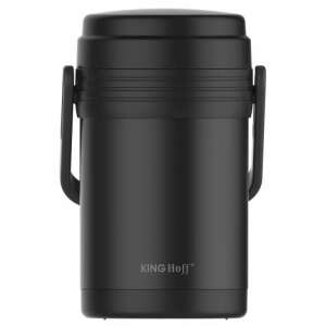 Termos Kinghoff KH 1396 pentru alimente, negru, 1,5 litri, din oțel inoxidabil, cu pereți dubli, 3 recipiente - Termosuri pentru alimente