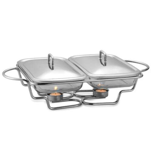 Kinghoff KH 1412 Doppelter Speisenwärmer mit Edelstahldeckeln und Glasschalen