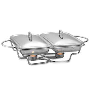 Kinghoff KH 1412 Încălzitor Dublu pentru Mâncare cu Capace din Oțel Inoxidabil și Vase din Sticlă - Încălzitoare de alimente