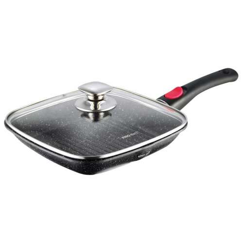 Kinghoff Kh-1510 24cm Granite Grill Pan with Removable Handle and Glass Lid