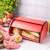 Kinghoff KH 1753 bread box, red, metal, 36 cm, open with bread inside