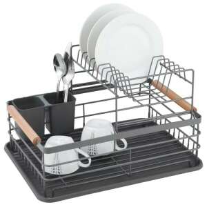 Kinghoff KH 1797 2-Tier Dish Drying Rack with Utensil Holder, Grey - Dish Rack