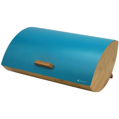 Kassel Smaragd bread box, teal blue bread bin with wooden lid and handle