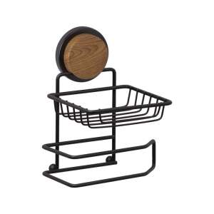 Metalife MGS-714W toilet paper holder with double roll and shelf, black/wood - Toilet Paper Holder & Stand