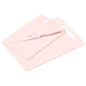 Kesper 30492 pink plastic cutting board set with knife - Kesper