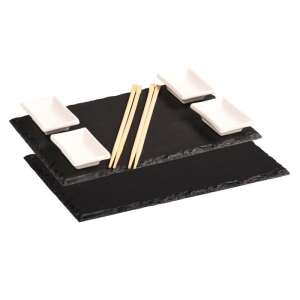 Kesper Sushi Set 38140, black slate serving tray with 4 dipping bowls and chopsticks - Kesper