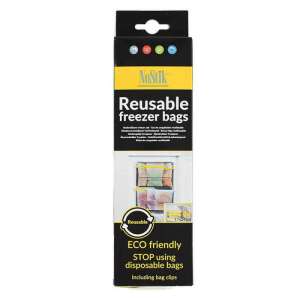 NoStik Reusable Freezer Bags, 4 pack, 17x24 cm, with zipper, reusable, clear, eco-friendly, stop using disposable bags, including bag clips - Food storage