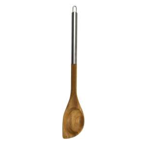 Lingură de gătit din lemn de acacia Fackelman 30321 cu mâner din oțel inoxidabil, 34 cm lungime, gri/maro - Linguri de gătit
