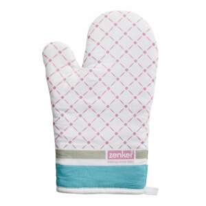 Zenker oven mitt, heat resistant, kitchen glove, pink and white pattern - Oven Mitt