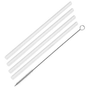 Set of 4 clear glass drinking straws with cleaning brush, Fackelmann 54845 - Straw