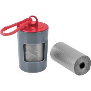 Fackelmann 59913 dog waste bag dispenser with 2 rolls of 20 bags, gray and red - Dog waste bag