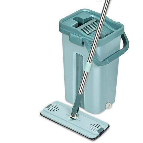 Felmosó szett vödörrel, 360 fokos forgó fejjel, mikroszálas felmosó betétekkel, rozsdamentes acél nyéllel, könnyű tisztítás, padló tisztítás, otthoni takarítás