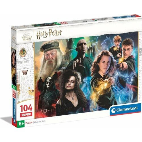 Clementoni Harry Potter Puzzle Super de 104 piese, cutie cu Harry, Hermione, Voldemort și Dumbledore, vedere din unghi