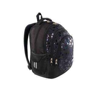 St. Right Black Cats ergonomikus iskolatáska, fekete alapon sötétkék cicafejekkel és tappancs mintákkal, 3/4-es nézet - Unipap