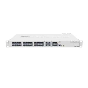 MikroTik CRS328-4C-20S-4S+RM Cloud Router Switch, elülső nézet, 20 SFP porttal, 4 SFP+ porttal és 4 kombinált porttal - MikroTik