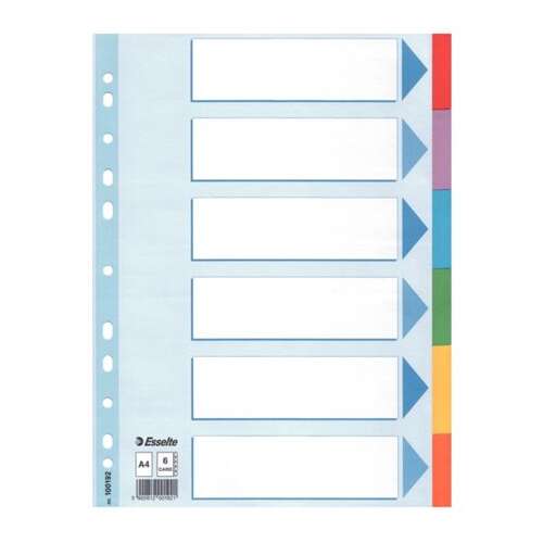 ESSELTE "Standard" A4 6 részes karton színes regiszter írható előlappal