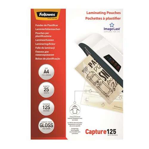 Fellowes Capture 125 mikron A4 fényes lamináló fólia, 25 db
