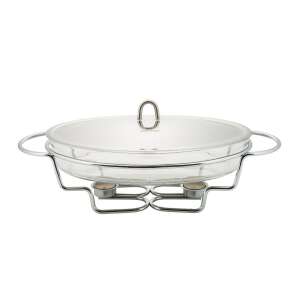 Kinghoff Kh-1411 3,2L Vas de servire oval din sticlă cu capac și suport - Încălzitoare de alimente