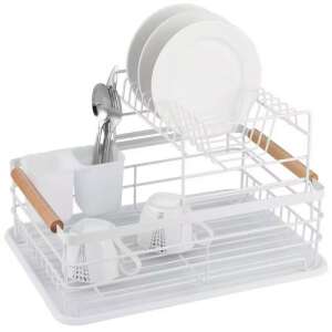 Kinghoff KH 1798 kétszintes edényszárító fa fogantyúkkal, fehér - Kinghoff